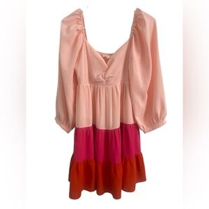 Entro Pink Peach Colorblock Tiered Dress